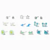 Clous d'oreilles motif printanier bleus - Lot de 9