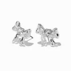Clous d'oreilles nœud cœur strass couleur argentée