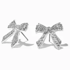 Clous d'oreilles nœud strass pavé couleur argentée