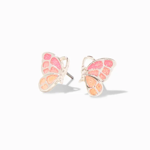 Clous d'oreilles papillon à paillettes qui changent de couleur UV couleur argentée