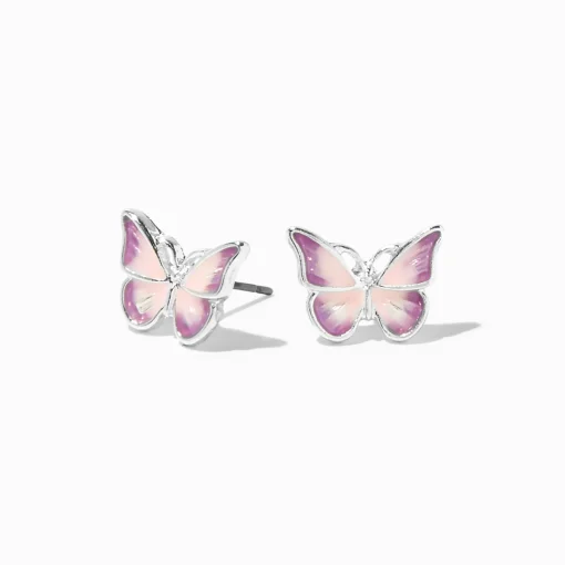 Clous d'oreilles papillon dégradés roses et violets