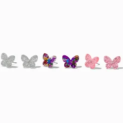 Clous d'oreilles papillon à paillettes - Lot de 3