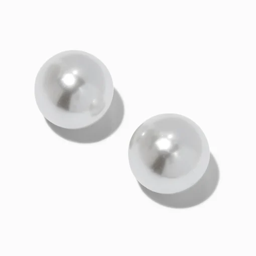 Clous d'oreilles perle d'imitation 20 mm couleur argentée