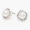 Clous d'oreilles perles d'imitation monture halo ornementés couleur argentée