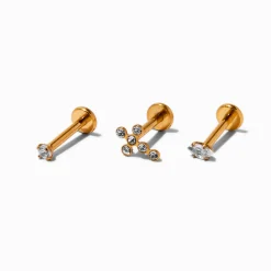 Clous d'oreilles pour piercing cartilage croix en zircon cubique d'imitation 1,2 mm en titane couleur dorée - Lot de 3