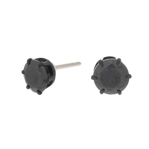 Clous d'oreilles ronds avec strass en zircon cubique en titane couleur hématite – Noir, 5 mm - Collection C Luxe