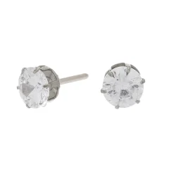 Clous d'oreilles ronds avec strass en zircon cubique et titane couleur argentée - 6 mm - Collection C Luxe