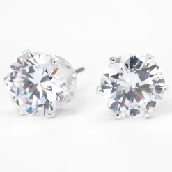 Clous d'oreilles ronds couleur argentée en zircon cubique d'imitation 10 mm