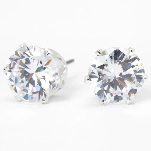 Clous d'oreilles ronds couleur argentée en zircon cubique d'imitation 10 mm