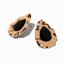 Clous d'oreilles strass noir avec bordure couleur dorée