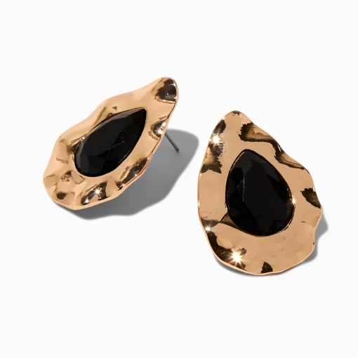 Clous d'oreilles strass noir avec bordure couleur dorée