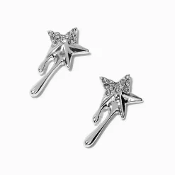 Clous d'oreilles étoile coulante strass couleur argentée