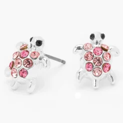 Clous d'oreilles tortue ornementée couleur argentée - Rose