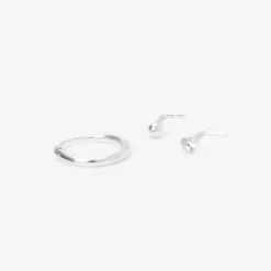Clous et anneaux de nez géométriques 0,6 mm couleur argentée - Lot de 3