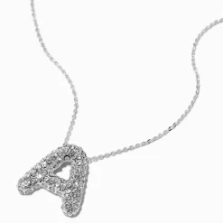 Collier à pendentif à bulles et initiale pavé couleur argentée - A