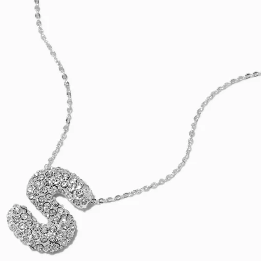 Collier à pendentif à bulles et initiale pavé couleur argentée - S