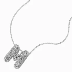Collier à pendentif à bulles et initiale pavé couleur argentée - M