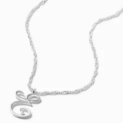 Collier à pendentif à initiale de grande taille couleur argentée - E