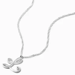 Collier à pendentif à initiale de grande taille couleur argentée - L