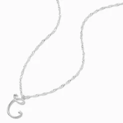 Collier à pendentif à initiale de grande taille couleur argentée - C