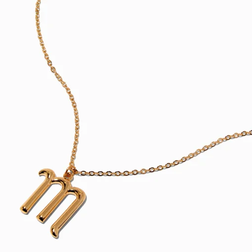 Collier à pendentif à initiale écriture cursive couleur dorée - M