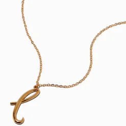 Collier à pendentif à initiale écriture cursive couleur dorée - L