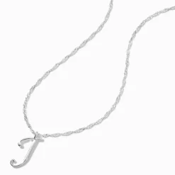 Collier à pendentif à initiale de grande taille couleur argentée - J