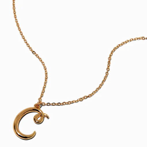 Collier à pendentif à initiale écriture cursive couleur dorée - C