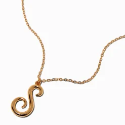 Collier à pendentif à initiale écriture cursive couleur dorée - S