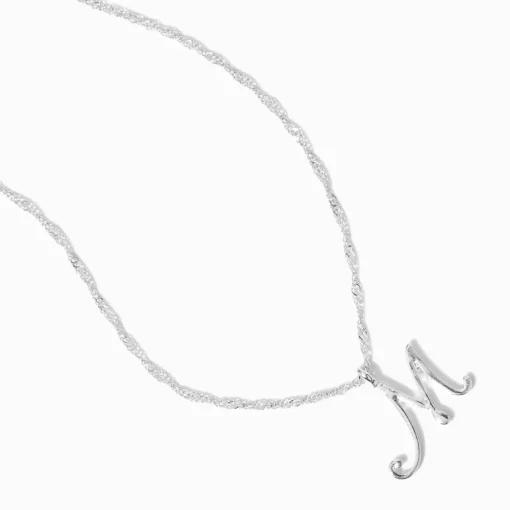 Collier à pendentif à initiale de grande taille couleur argentée - M