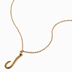 Collier à pendentif à initiale écriture cursive couleur dorée - J