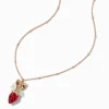Collier à pendentif breloque fraise couleur dorée