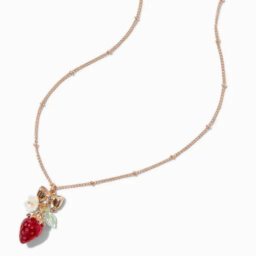 Collier à pendentif breloque fraise couleur dorée
