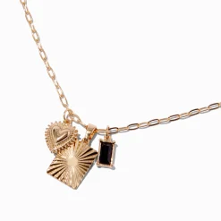Collier à pendentif breloques variées couleur dorée