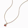 Collier à pendentif cerise délicate strass couleur dorée