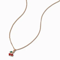 Collier à pendentif cerise délicate strass couleur dorée