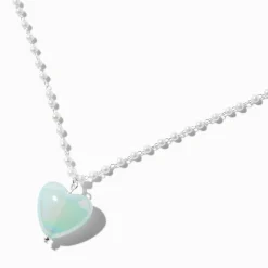 Collier à pendentif chaîne perle d'imitation cœur iridescent