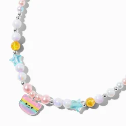 Collier à pendentif chat arc-en-ciel perlé Claire's Club