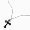 Collier à pendentif couleur argentée croix rose noire