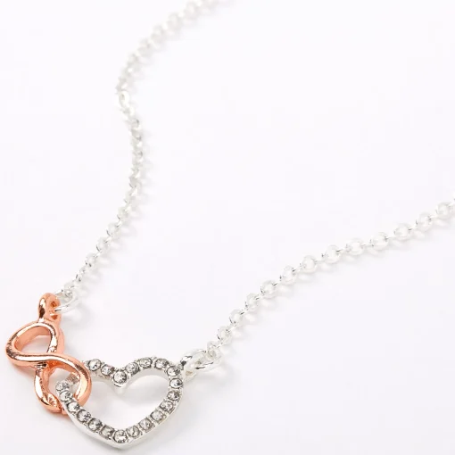 Collier à pendentif cœur boucle infinie en métaux mixtes