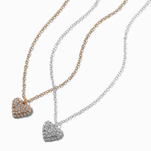 Collier à pendentif cœur bouffant pavé en métaux mixtes