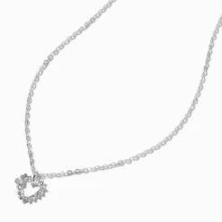Collier à pendentif cœur strass couleur argentée