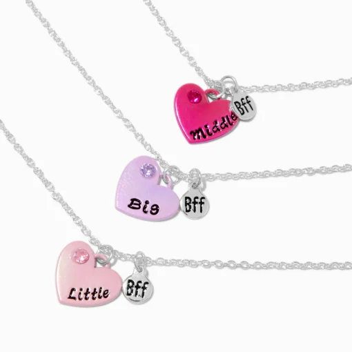 Collier à pendentif cœur trois sœurs best friends - Lot de 3