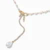 Collier à pendentif en Y à nœud perlé en zircon cubique couleur dorée