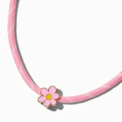 Collier à pendentif fleur corde rose
