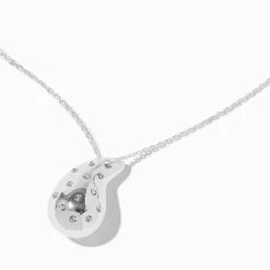 Collier à pendentif goutte bulle incrustée de strass couleur argentée