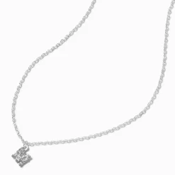Collier à pendentif initiale lettre majuscule strass couleur argentée - M