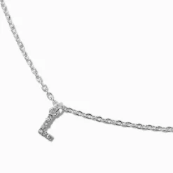 Collier à pendentif initiale en majuscule en strass couleur argentée - L