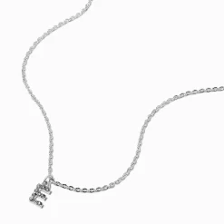 Collier à pendentif initiale en majuscule en strass couleur argentée - E