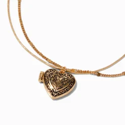 Collier à pendentif médaillon cœur en filigrane couleur dorée